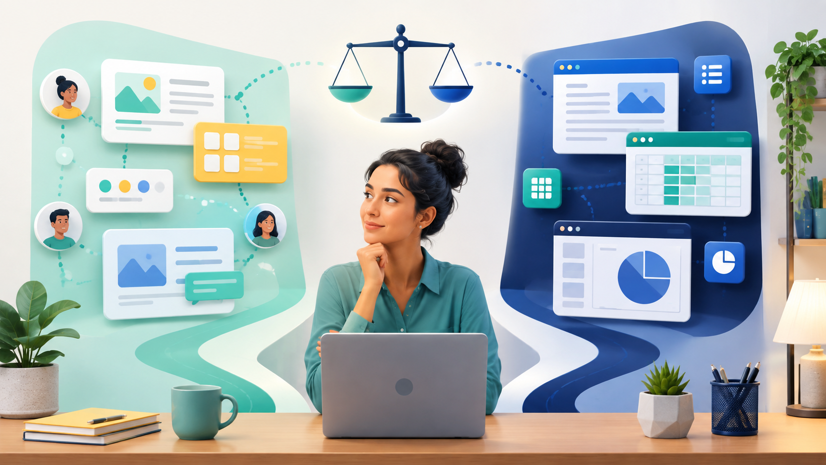 Empreendedora compara duas abordagens equilibradas de produtividade e colaboração em nuvem